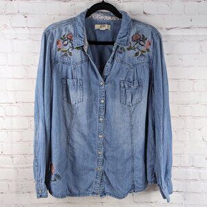 Vintage America Blues Long Sleeve Floral Embroidered Top XXL/2X